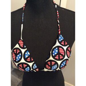 OP Bikini Top Small 3/5 Peace Signs Patriotic Triangle